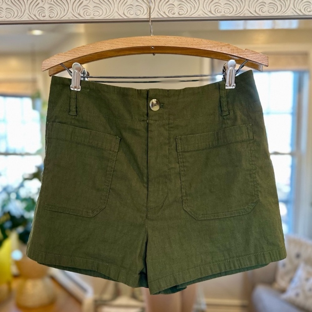 Anthropologie The Colette Shorts by Maeve Linen Fern Moss Olive Green Size 32